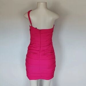 BCBGMaxAzria Begonia fuschia ruched one shoulder dress-2